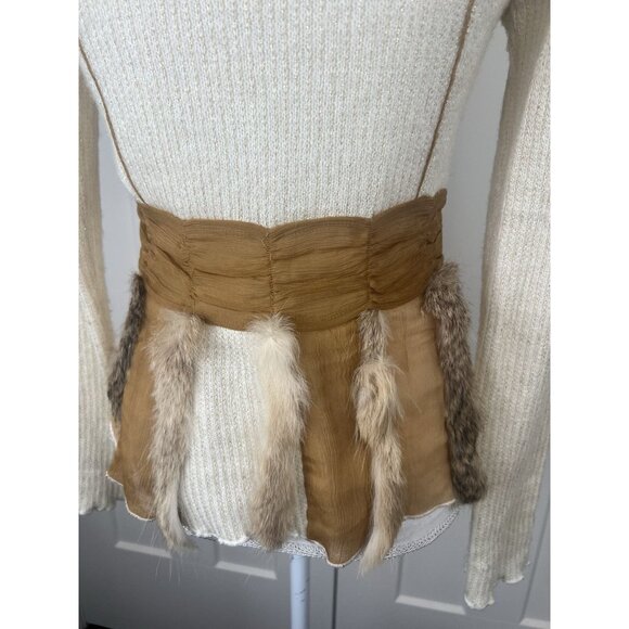 Radzoli Vtg 80's Sweater Wool Blend Gold Lurex Genuine Fur Art To Wear Sz S - Picture 9 of 11